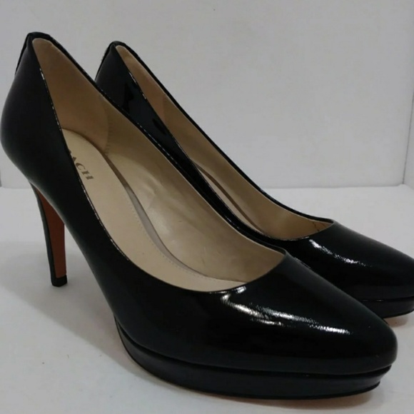COACH GIOVANNA BLACK PATENT LEATHER HIGH HEEL 6.5M - Picture 2 of 8